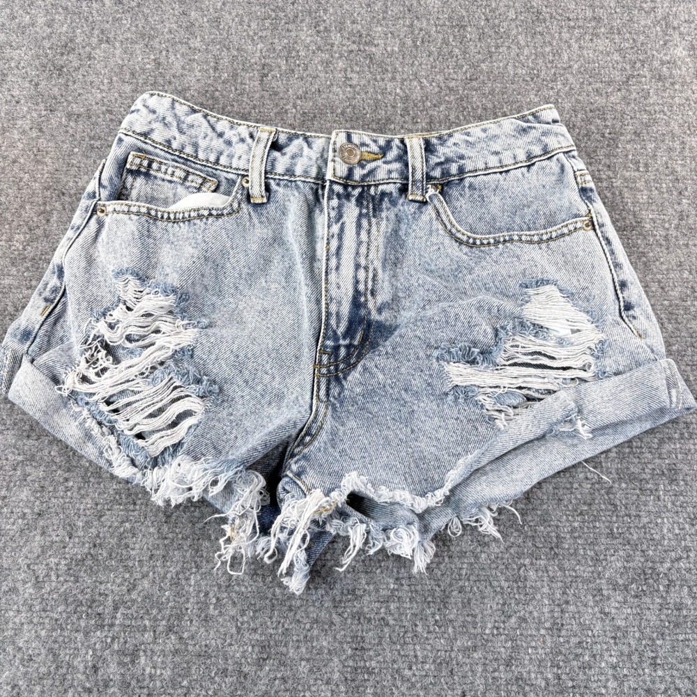 Forever 21 Distressed Denim Shorts Light Wash Acid High Waist Size 27 Womens - Picture 1 of 7